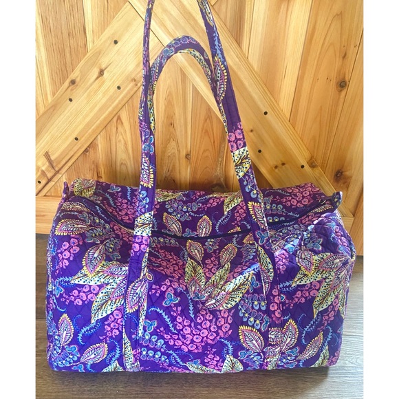 Vera Bradley Large Travel Duffel Bag in Purple Batik Leaves